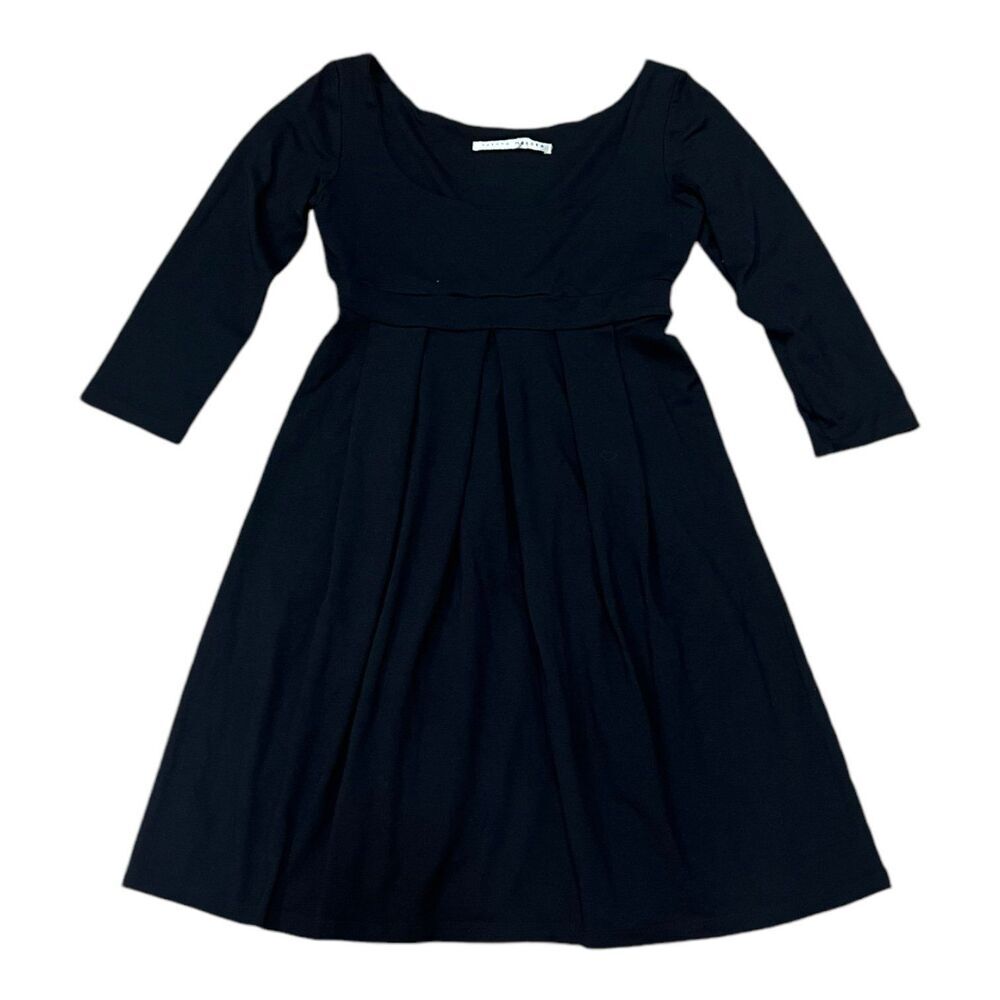 Susana Monaco Black 3/4 Sleeve Pleated Scoop Neck Mini Dress S